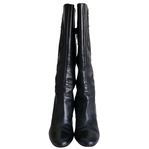 ISABELLE Fiore Black Leather Boots high heel hand tooled - Picture 7 of 15